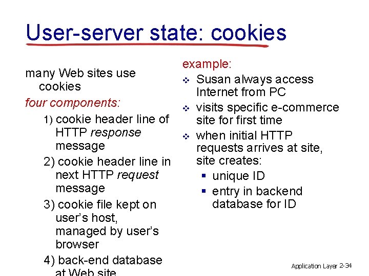 User-server state: cookies example: many Web sites use v Susan always access cookies Internet