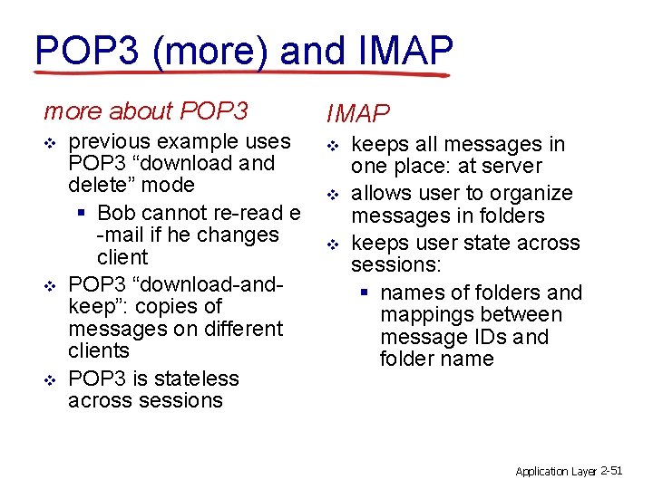 POP 3 (more) and IMAP more about POP 3 v v v previous example