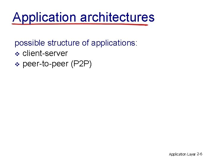 Application architectures possible structure of applications: v client-server v peer-to-peer (P 2 P) Application