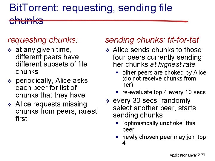Bit. Torrent: requesting, sending file chunks requesting chunks: v v v at any given