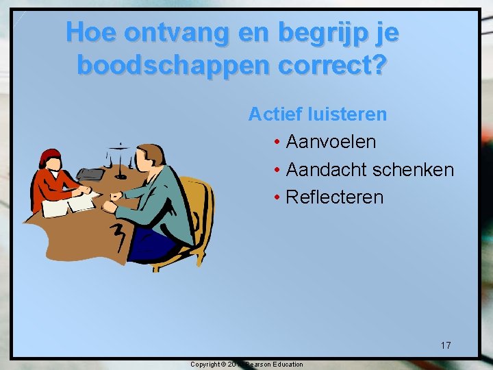 Hoe ontvang en begrijp je boodschappen correct? Actief luisteren • Aanvoelen • Aandacht schenken Hoe ontvang en begrijp je boodschappen correct? Actief luisteren • Aanvoelen • Aandacht schenken