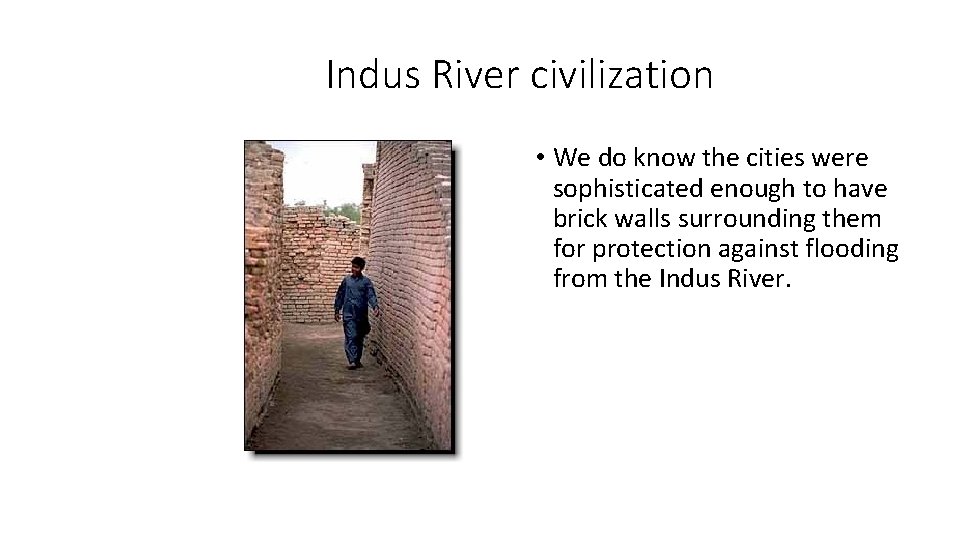 Indus River civilization • We do know the cities were sophisticated enough to have