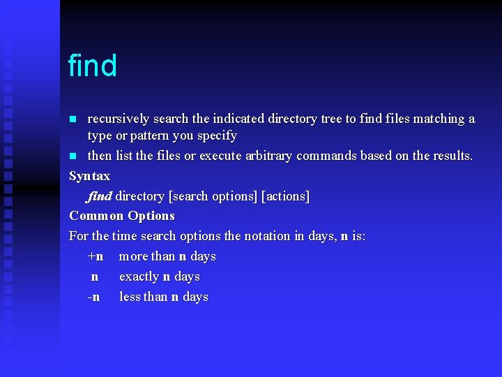 find recursively search the indicated directory tree to find files matching a type or