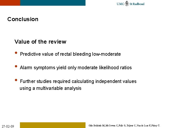 Predictive value of symptoms signs and diagnostic tests