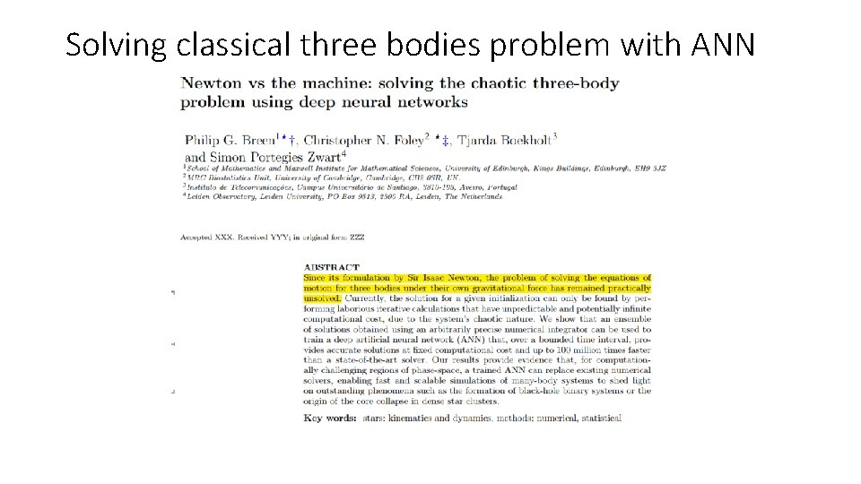 Solving classical three bodies problem with ANN 