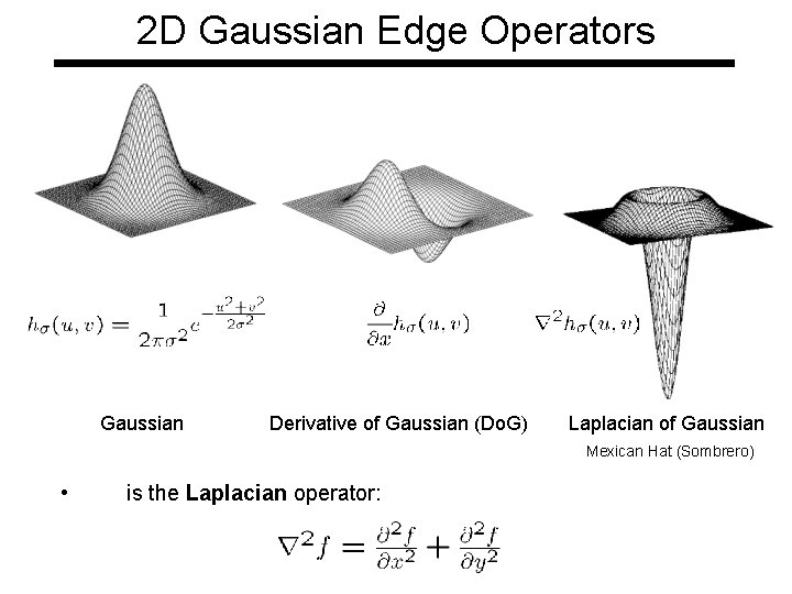 2 D Gaussian Edge Operators Gaussian Derivative of Gaussian (Do. G) Laplacian of Gaussian