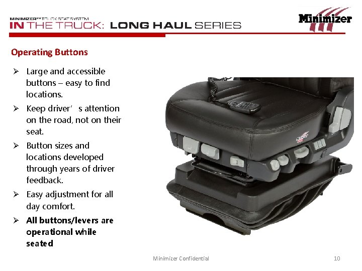 Operating Buttons Ø Large and accessible buttons – easy to find locations. Ø Keep