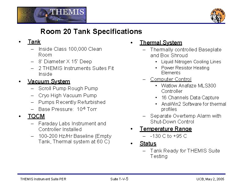 Room 20 Tank Specifications • Tank • – Inside Class 100, 000 Clean Room