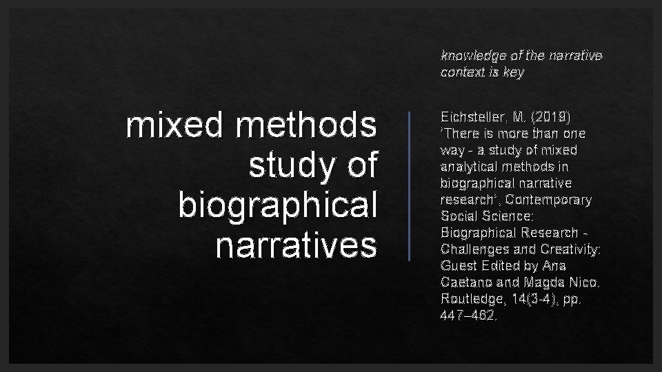 knowledge of the narrative context is key mixed methods study of biographical narratives Eichsteller,