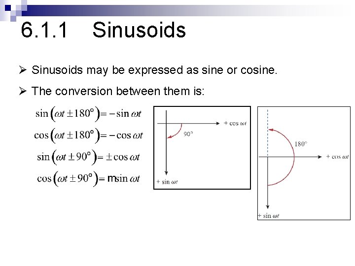 6. 1. 1 Sinusoids Ø Sinusoids may be expressed as sine or cosine. Ø