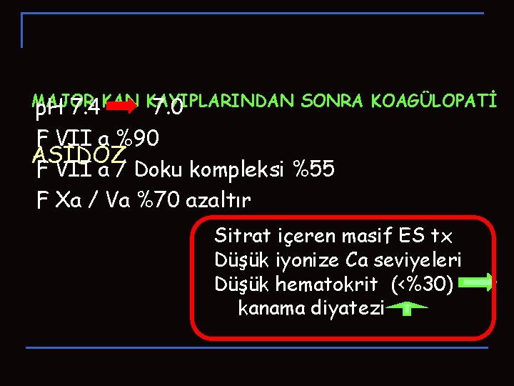 MAJOR SONRA KOAGÜLOPATİ p. H 7. 4 KAN KAYIPLARINDAN 7. 0 F VII a MAJOR SONRA KOAGÜLOPATİ p. H 7. 4 KAN KAYIPLARINDAN 7. 0 F VII a