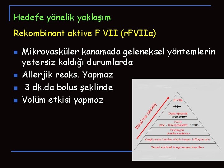 Hedefe yönelik yaklaşım Rekombinant aktive F VII (r. FVIIa) n n Mikrovasküler kanamada geleneksel Hedefe yönelik yaklaşım Rekombinant aktive F VII (r. FVIIa) n n Mikrovasküler kanamada geleneksel