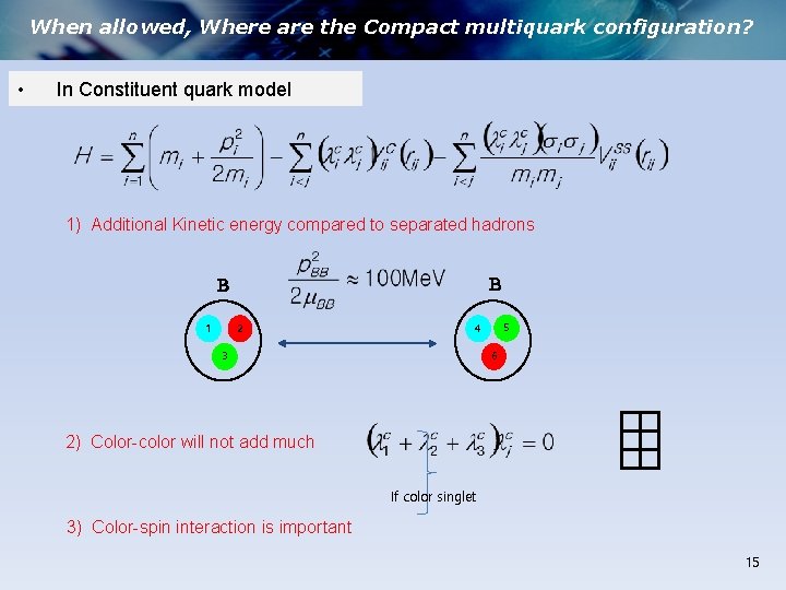 When allowed, Where are the Compact multiquark configuration? • In Constituent quark model 1)