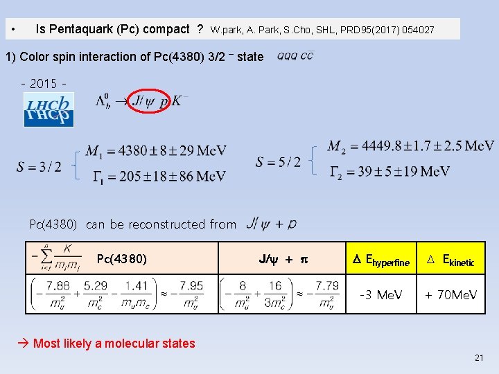  • Is Pentaquark (Pc) compact ? W. park, A. Park, S. Cho, SHL,