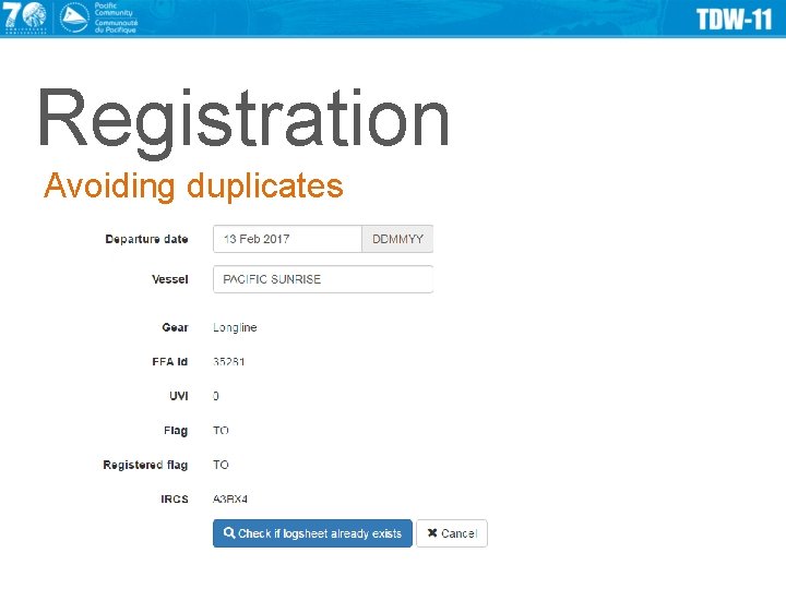 Registration Avoiding duplicates 