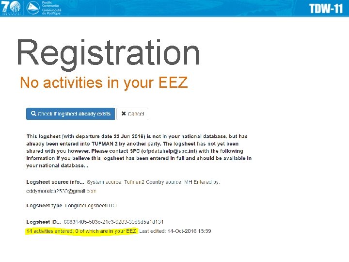 Registration No activities in your EEZ 