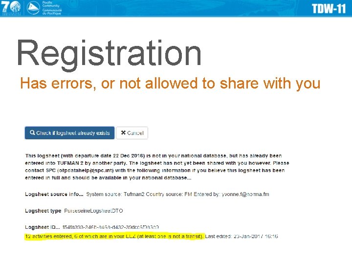 Registration Has errors, or not allowed to share with you 