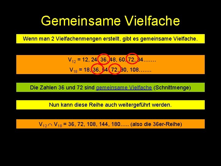 Gemeinsame Vielfache Wenn man 2 Vielfachenmengen erstellt, gibt es gemeinsame Vielfache. V 12 =