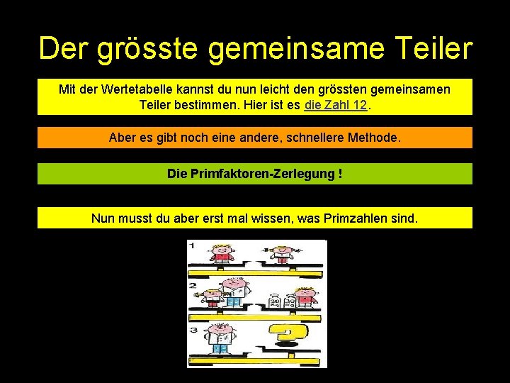 Der grösste gemeinsame Teiler Mit der Wertetabelle kannst du nun leicht den grössten gemeinsamen