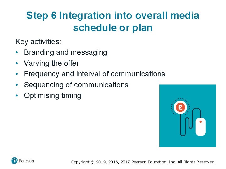 Step 6 Integration into overall media schedule or plan Key activities: • Branding and
