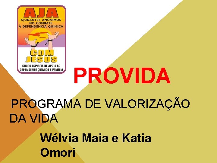 PROVIDA PROGRAMA DE VALORIZAÇÃO DA VIDA Wélvia Maia e Katia Omori 
