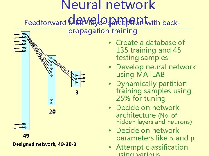 Neural network Feedforward development Multi-layer perceptron with backpropagation training 3 20 • Create a