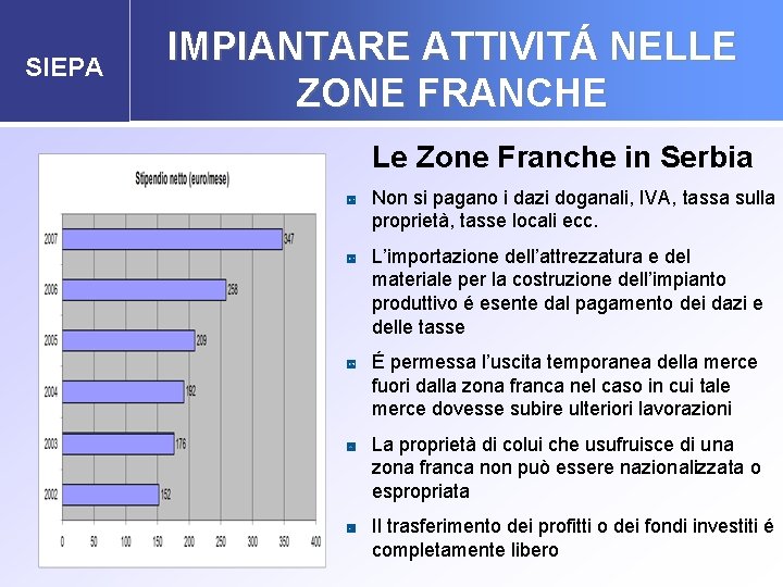 SIEPA IMPIANTARE ATTIVITÁ NELLE ZONE FRANCHE Free Zones in Serbia Le Zone Franche in