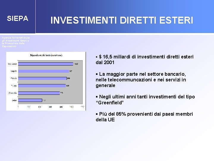 SIEPA INVESTIMENTI DIRETTI ESTERI Agenzia Governativa per gli Investimenti Esteri e la Promozione delle