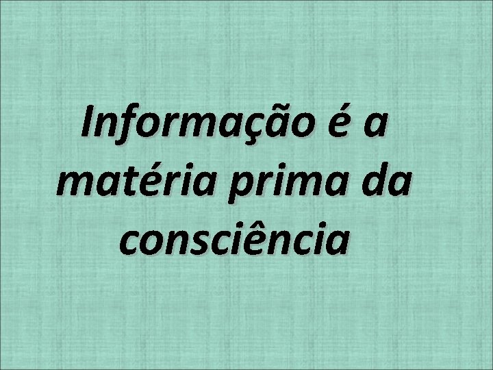 Informação é a matéria prima da consciência 