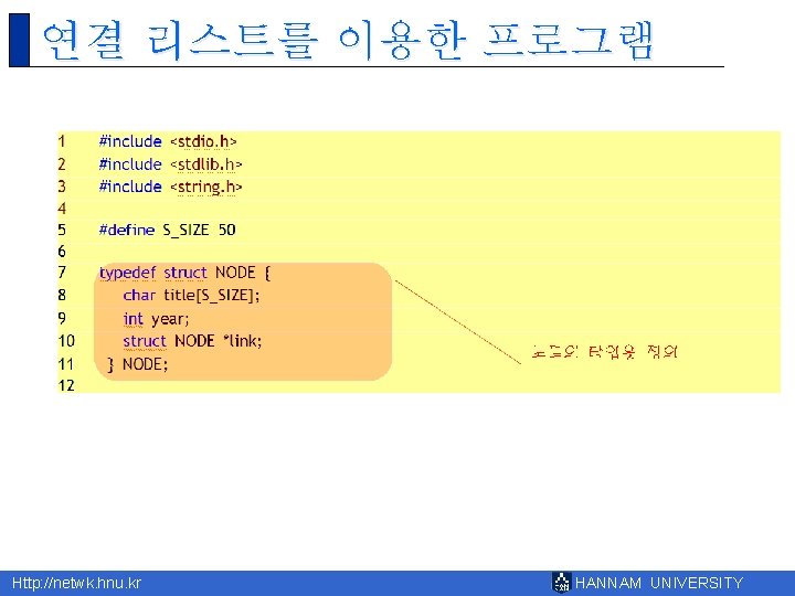 연결 리스트를 이용한 프로그램 Http: //netwk. hnu. kr HANNAM UNIVERSITY 