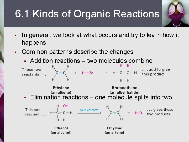 6. 1 Kinds of Organic Reactions § § In general, we look at what