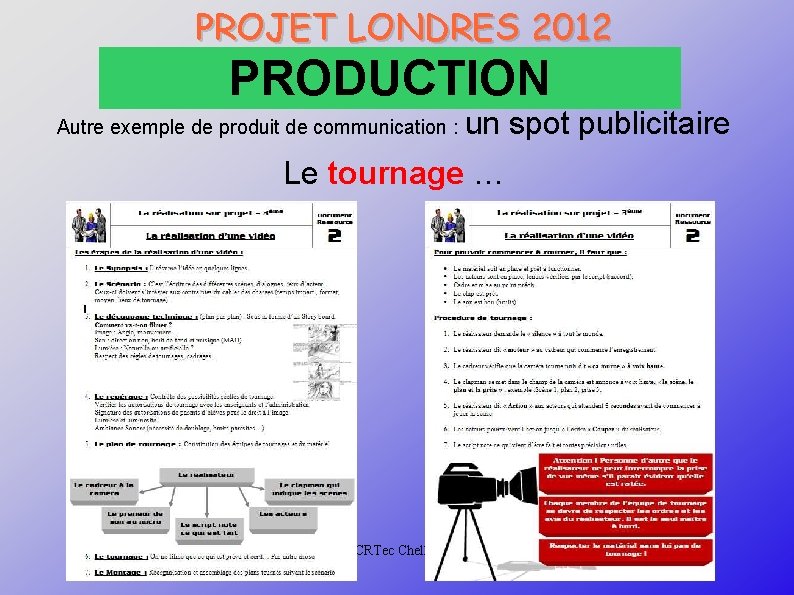 PROJET LONDRES 2012 PRODUCTION Autre exemple de produit de communication : un spot publicitaire