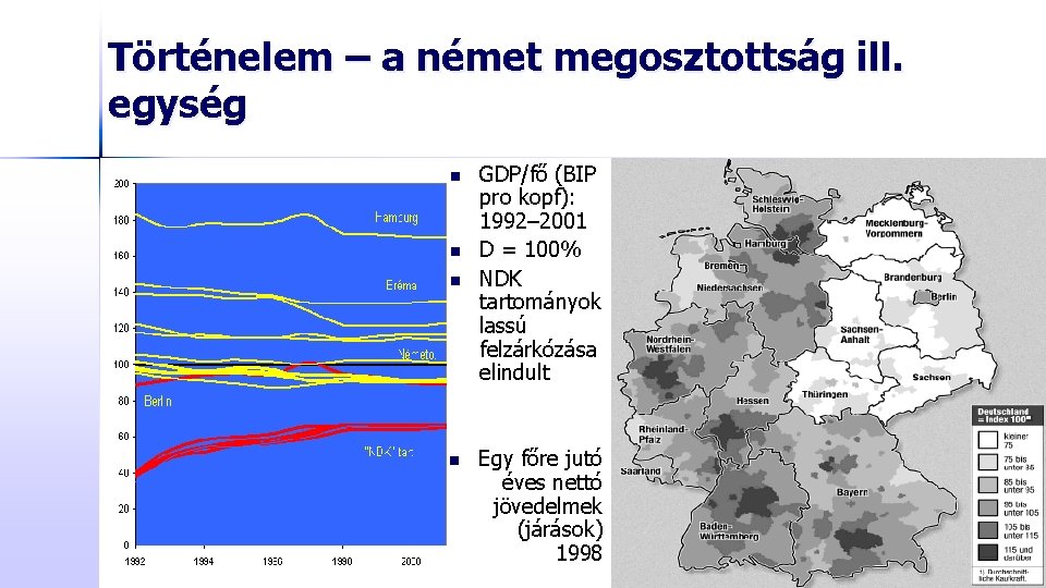 Történelem – a német megosztottság ill. egység n n GDP/fő (BIP pro kopf): 1992–