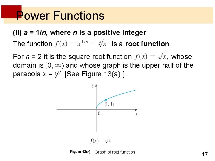 Power Functions (ii) a = 1/n, where n is a positive integer The function