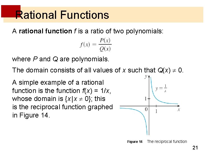 Rational Functions A rational function f is a ratio of two polynomials: where P