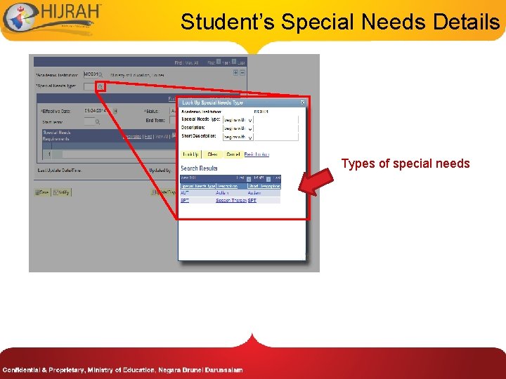 Student’s Special Needs Details Types of special needs Student’s Special Needs Details Types of special needs