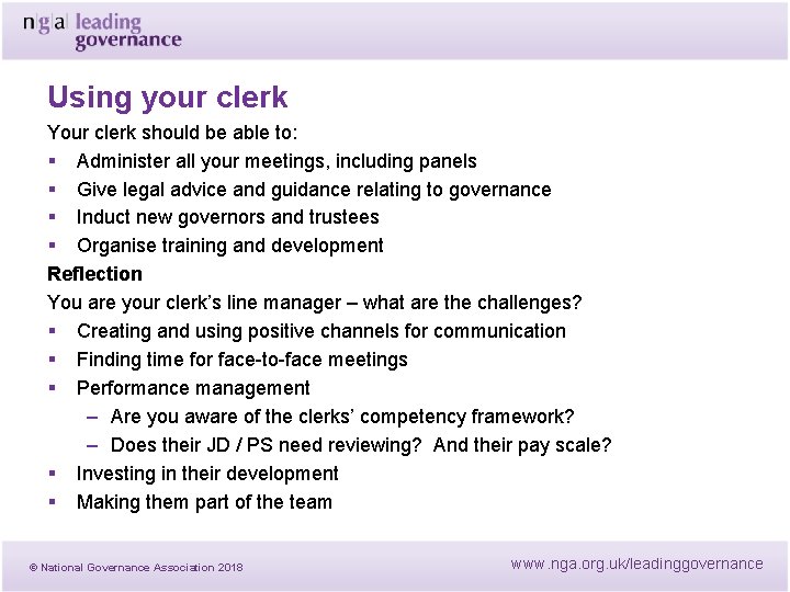 Using your clerk Your clerk should be able to: § Administer all your meetings, Using your clerk Your clerk should be able to: § Administer all your meetings,
