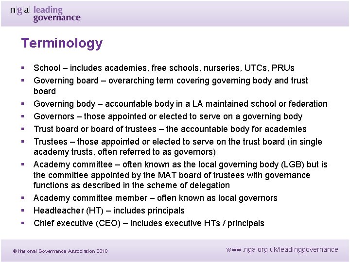 Terminology § § § § § School – includes academies, free schools, nurseries, UTCs, Terminology § § § § § School – includes academies, free schools, nurseries, UTCs,
