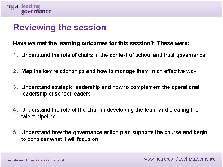 Reviewing the session Have we met the learning outcomes for this session? These were: Reviewing the session Have we met the learning outcomes for this session? These were: