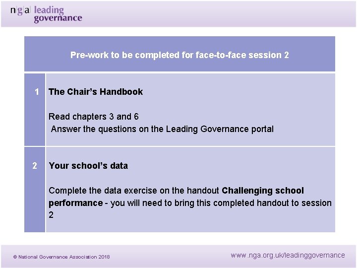 Pre-work to be completed for face-to-face session 2 1 The Chair’s Handbook Read Pre-work to be completed for face-to-face session 2 1 The Chair’s Handbook Read
