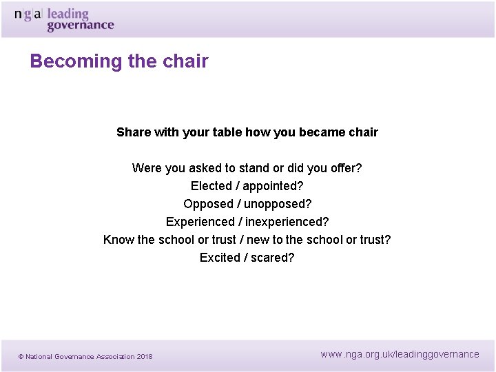 Becoming the chair Share with your table how you became chair Were you asked Becoming the chair Share with your table how you became chair Were you asked