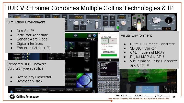 HUD VR Trainer Combines Multiple Collins Technologies & IP Simulation Environment ● ● ●