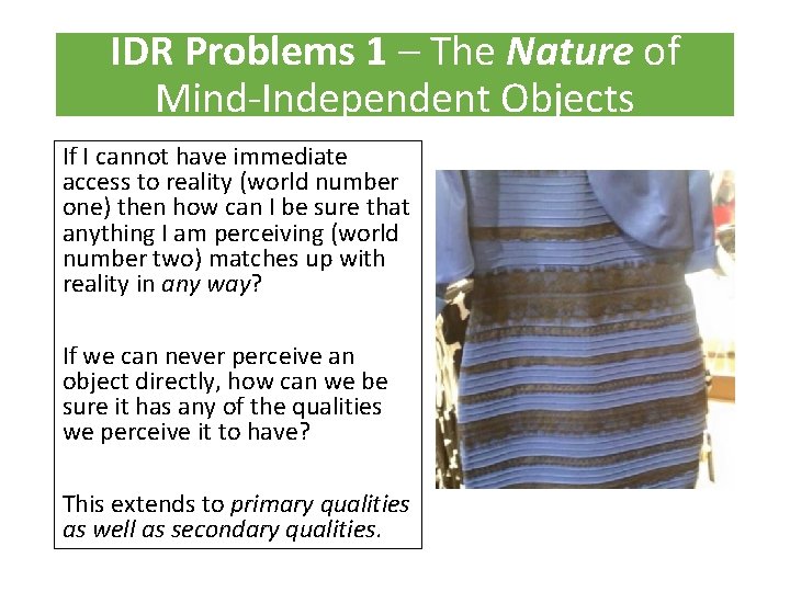 IDR Problems 1 – The Nature of Mind-Independent Objects If I cannot have immediate