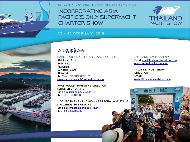 CONTACT PAUL POOLE (SOUTH EAST ASIA) CO. , LTD. THAILAND YACHT SHOW 198 Tanou