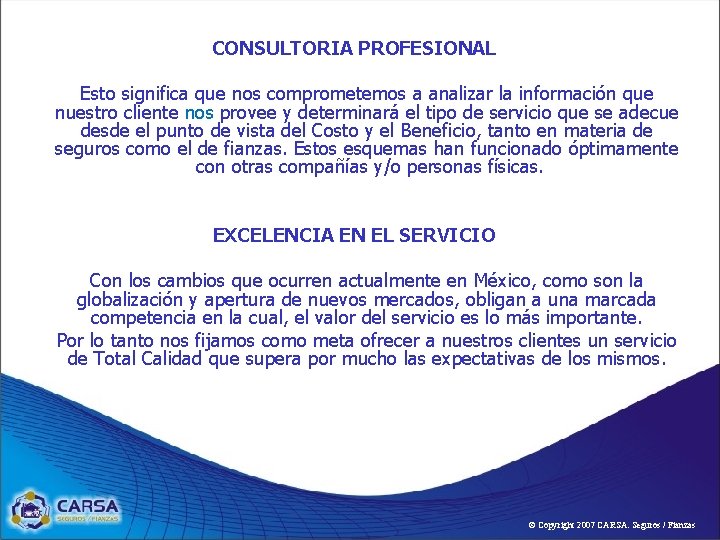 CONSULTORIA PROFESIONAL Esto significa que nos comprometemos a analizar la información que nuestro cliente