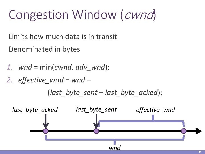 Congestion Window (cwnd) Limits how much data is in transit Denominated in bytes 1.