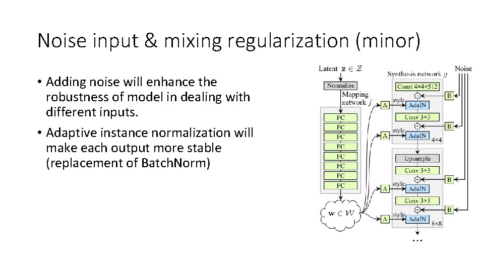 Noise input & mixing regularization (minor) • Adding noise will enhance the robustness of
