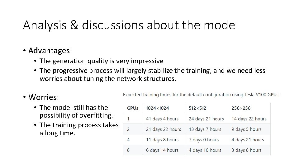 Analysis & discussions about the model • Advantages: • The generation quality is very