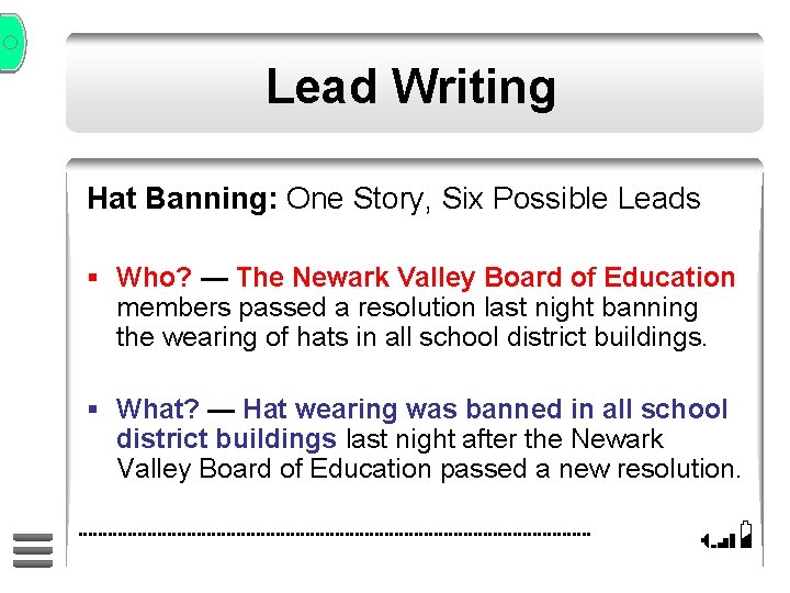 Lead Writing Hat Banning: One Story, Six Possible Leads § Who? — The Newark