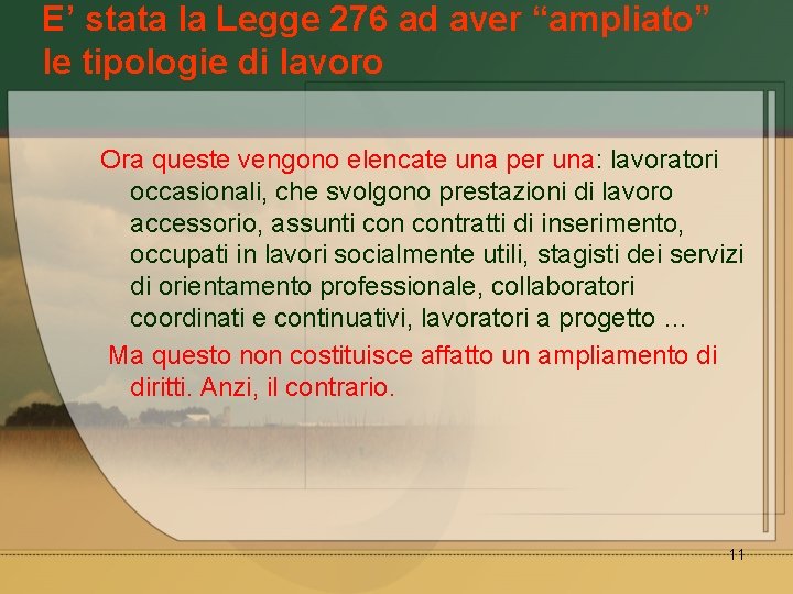 E’ stata la Legge 276 ad aver “ampliato” le tipologie di lavoro Ora queste